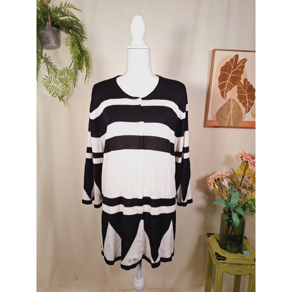 Roni Bis Women's Button-Up Long-Sleeved Sweater Black/White M-L